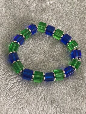 Green and blue glass cube bracelet